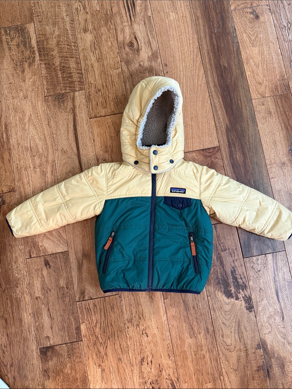 Patagonia Kids Reversible Tribbles Hoody Jacket in Yellow and Green